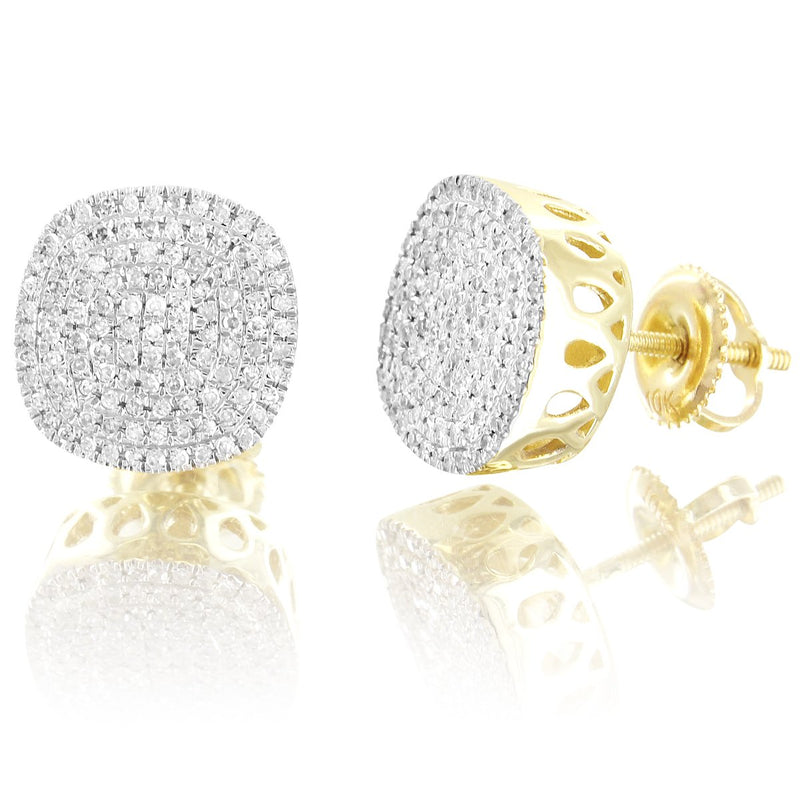 10K Gold Genuine Diamonds Oval Screw Back Studs Earrings