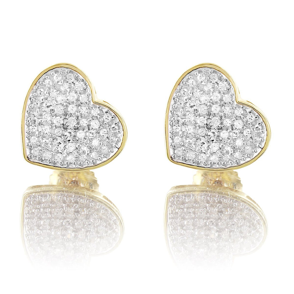 10K Yellow Gold Round Cut Heart Diamond Earrings