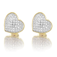 10K Yellow Gold Round Cut Heart Diamond Earrings