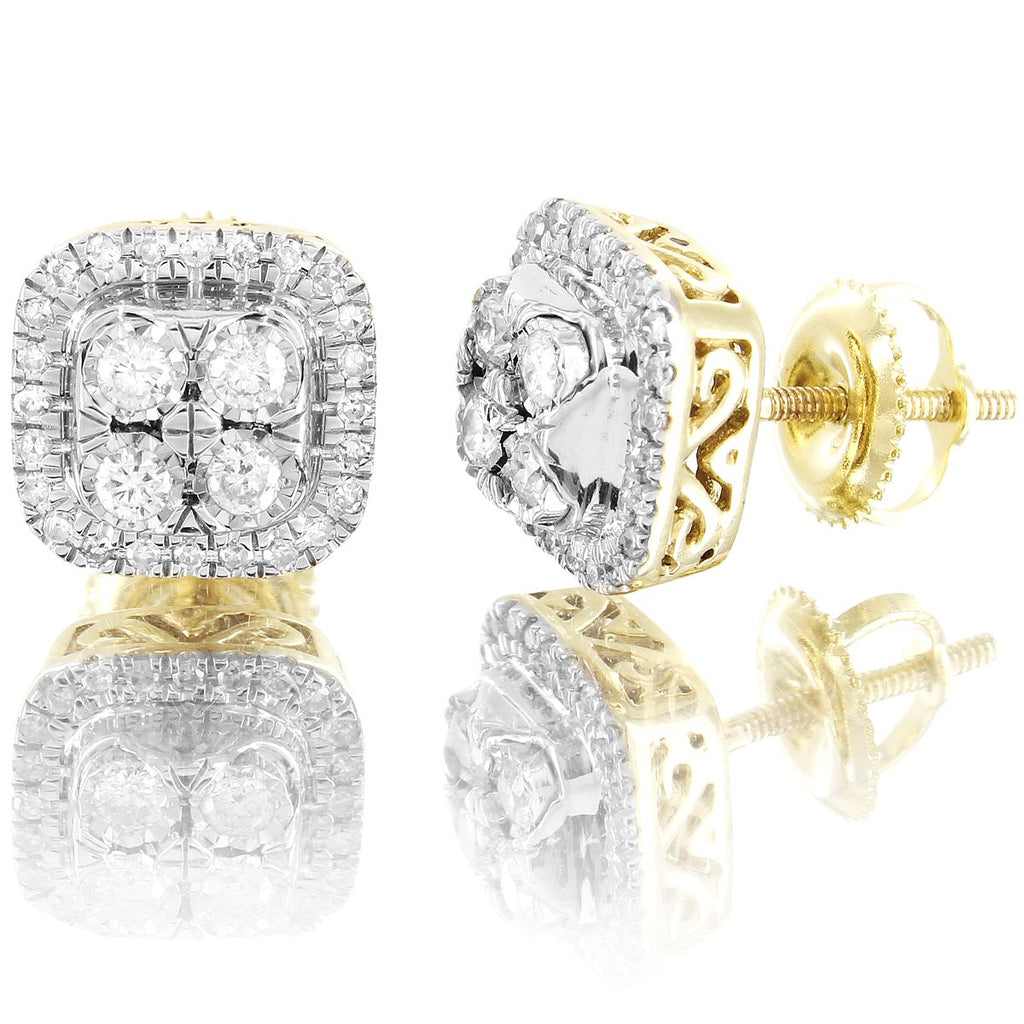 10K Gold Solitaire Prong Diamonds Square Shape Earrings