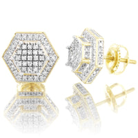 Double Layer 3D Hexagon Diamonds 10K Gold Earrings