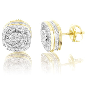 10K Gold Cluster Diamonds Micro Pave Set Screw Back Earrings