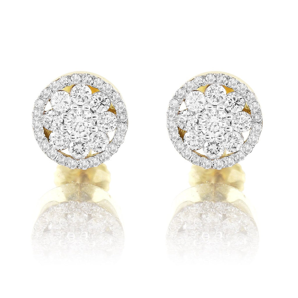 10K Yellow Gold Flower Set Round Cut Diamond Earrings