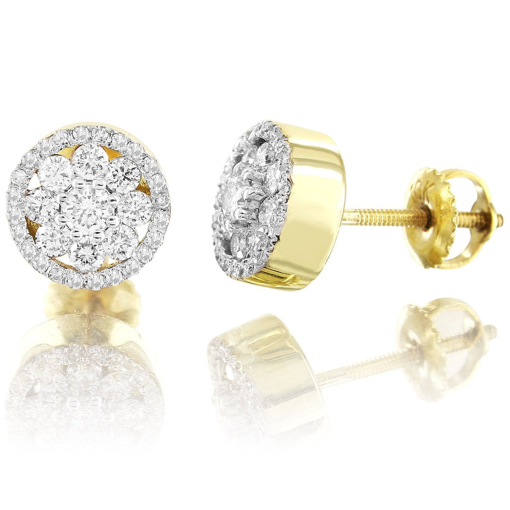 10K Yellow Gold Flower Set Round Cut Diamond Earrings