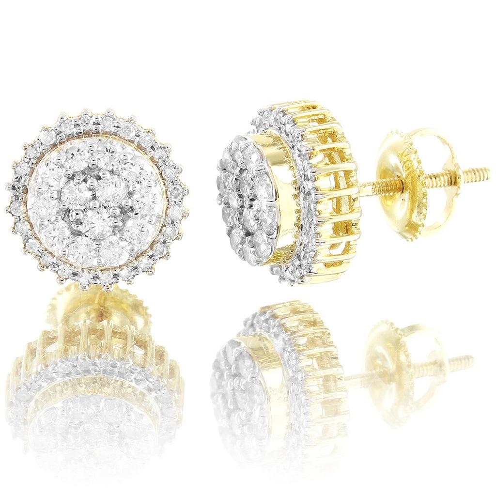 10K Gold Round Flower Cluster Diamonds Micro Pave Earrings