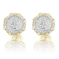 Octagon Shape 10K Gold Cluster Diamonds Screw Back Earrings