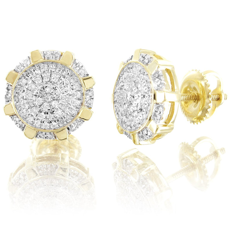 Octagon Shape 10K Gold Cluster Diamonds Screw Back Earrings