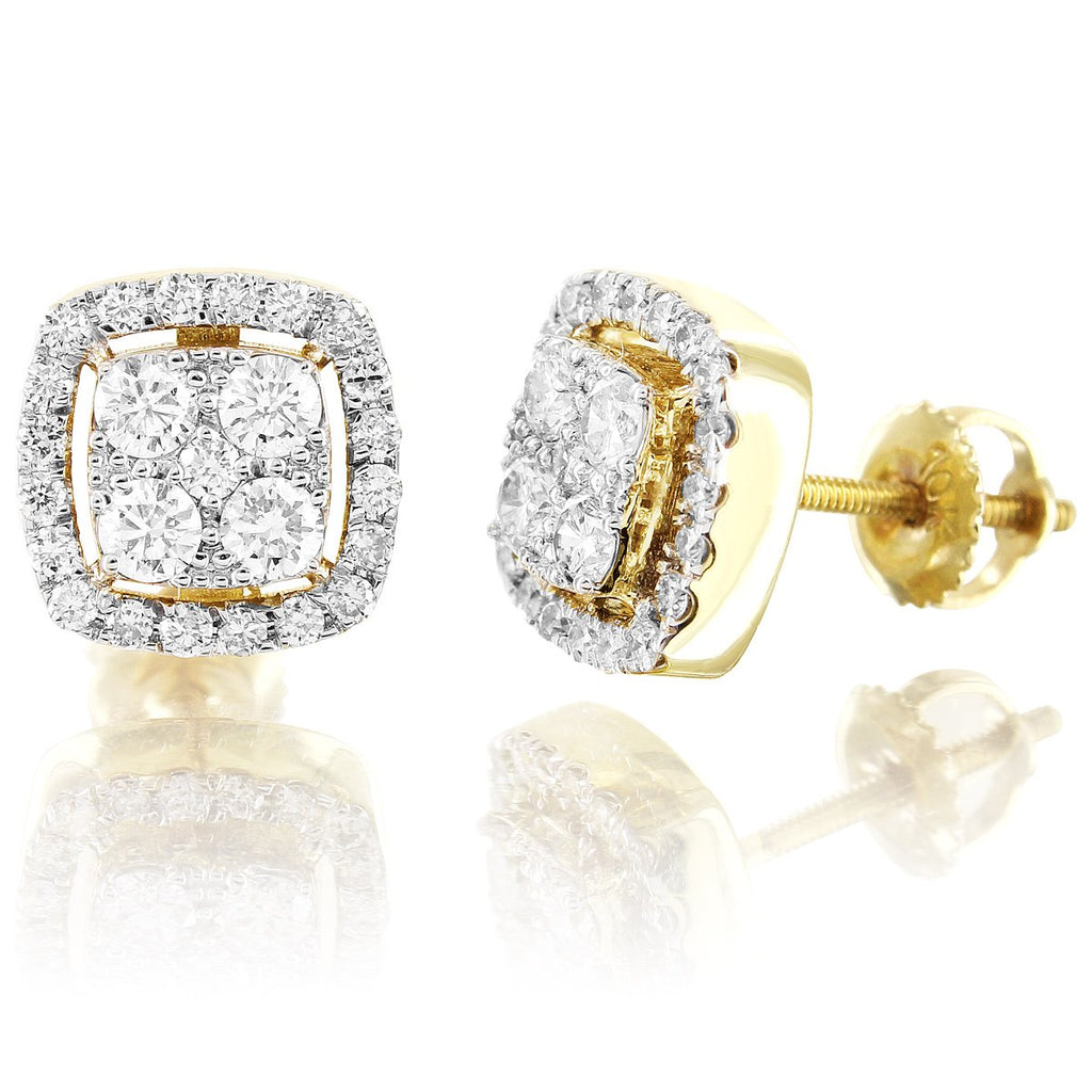 10K Yellow Gold Halo Square Cut Diamond Earrings