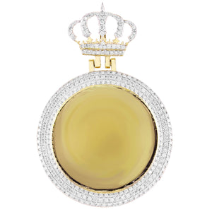 10k Yellow Gold Picture Pendant With Crown Pave Set Bezel