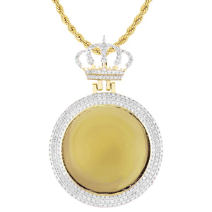 10k Yellow Gold Picture Pendant With Crown Pave Set Bezel