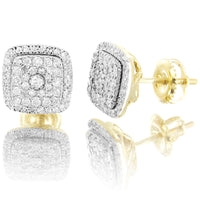 10K Gold Solitaire Micro Pave Square diamonds Stud Earrings