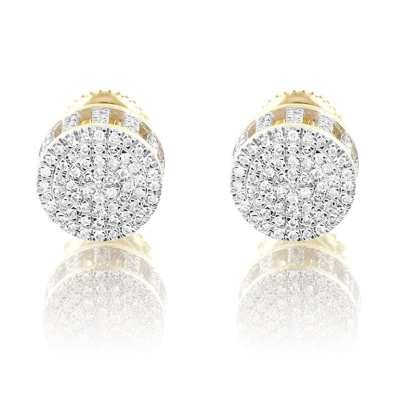 Round Cluster Diamonds 10K Gold Screw Back Studs Earrings