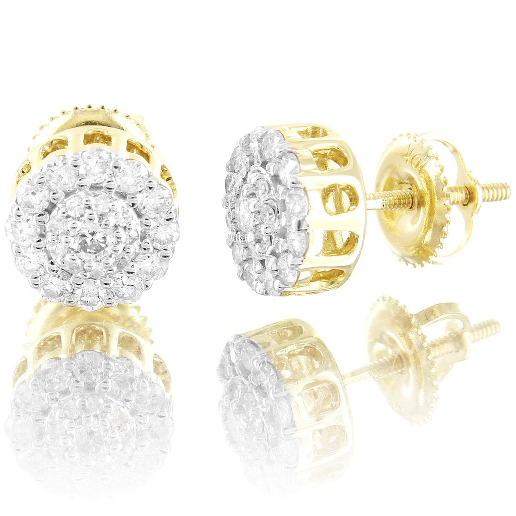 10K Gold Flower Cluster Round Diamonds Unisex Stud Earrings