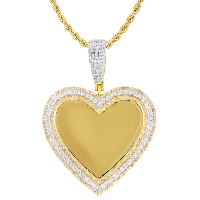 10K Gold 3 Row Diamonds Heart Picture Pendant