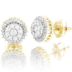 10K Gold Flower Cluster Solitaire Diamonds Stud Earrings