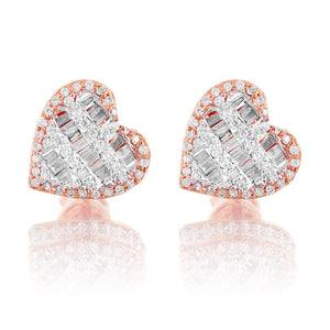 10K Rose Gold Heart Baguette Diamond Earrings