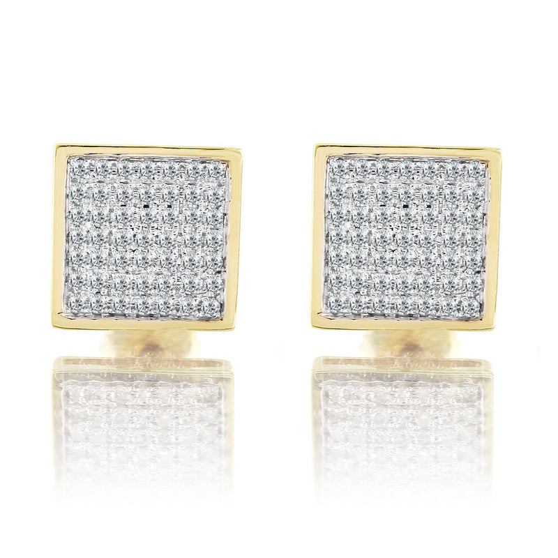 10K Yellow Gold Pave Set Square Diamond Earrings