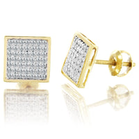 10K Yellow Gold Pave Set Square Diamond Earrings