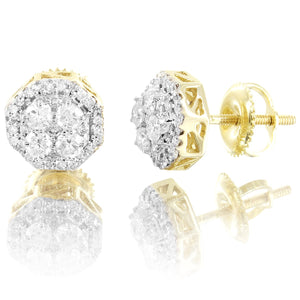 10K Gold Micro Pave Diamonds Octagon Shape Unisex Earrings