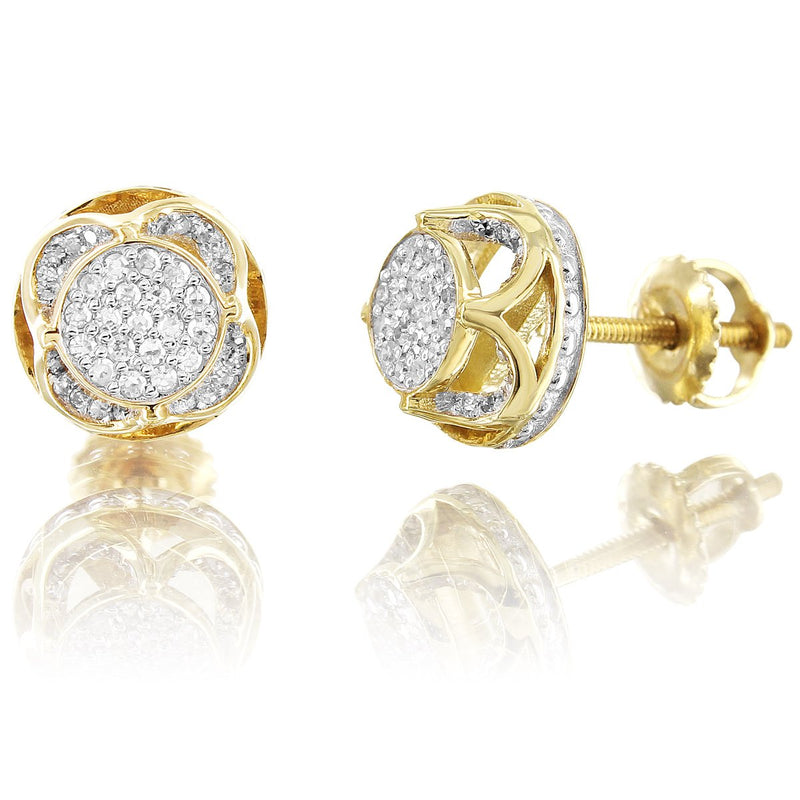10K Yellow Gold 360 Degree Circle Pave Set Diamond Earrings