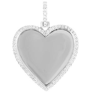 10K White Gold Heart Memory Pendant Diamond Bezel