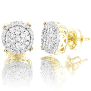 10K Gold Unisex Round Micro Pave Prong Diamonds Classy Earrings