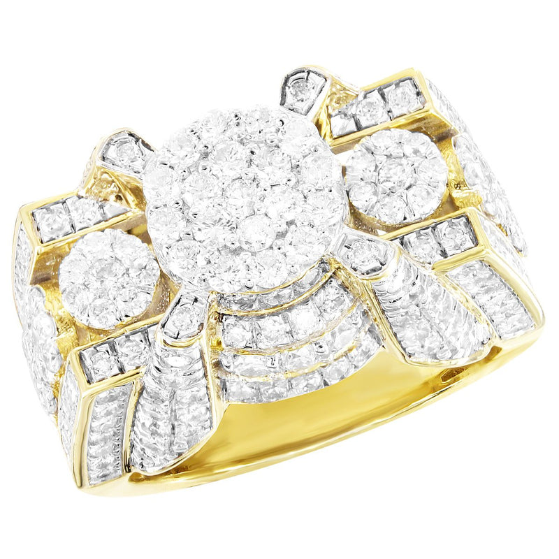 Round Center Cluster Diamonds Flower Style 10K Gold Ring