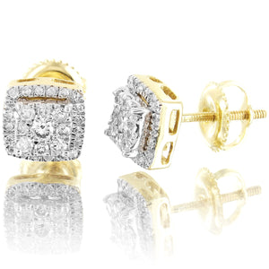 10K Gold Diamonds 3D Square Shape Prongs Unisex Stud Earrings