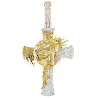 Diamond Cross With Jesus Face Pendant 10K Gold