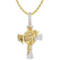 Diamond Cross With Jesus Face Pendant 10K Gold