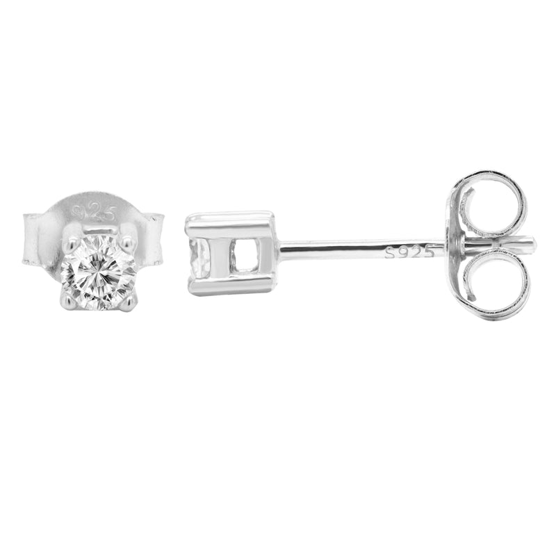 3MM Solitaire VVS Moissanite  Sterling Silver Push Back Earrings