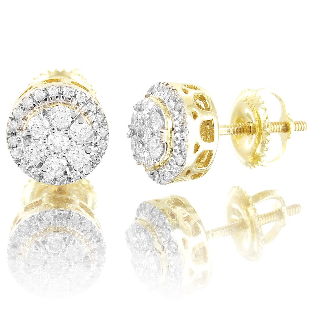 10K Gold Round Flower Solitaire Diamonds Studs Earrings