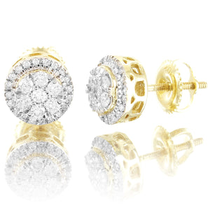 10K Gold Round Flower Solitaire Diamonds Studs Earrings