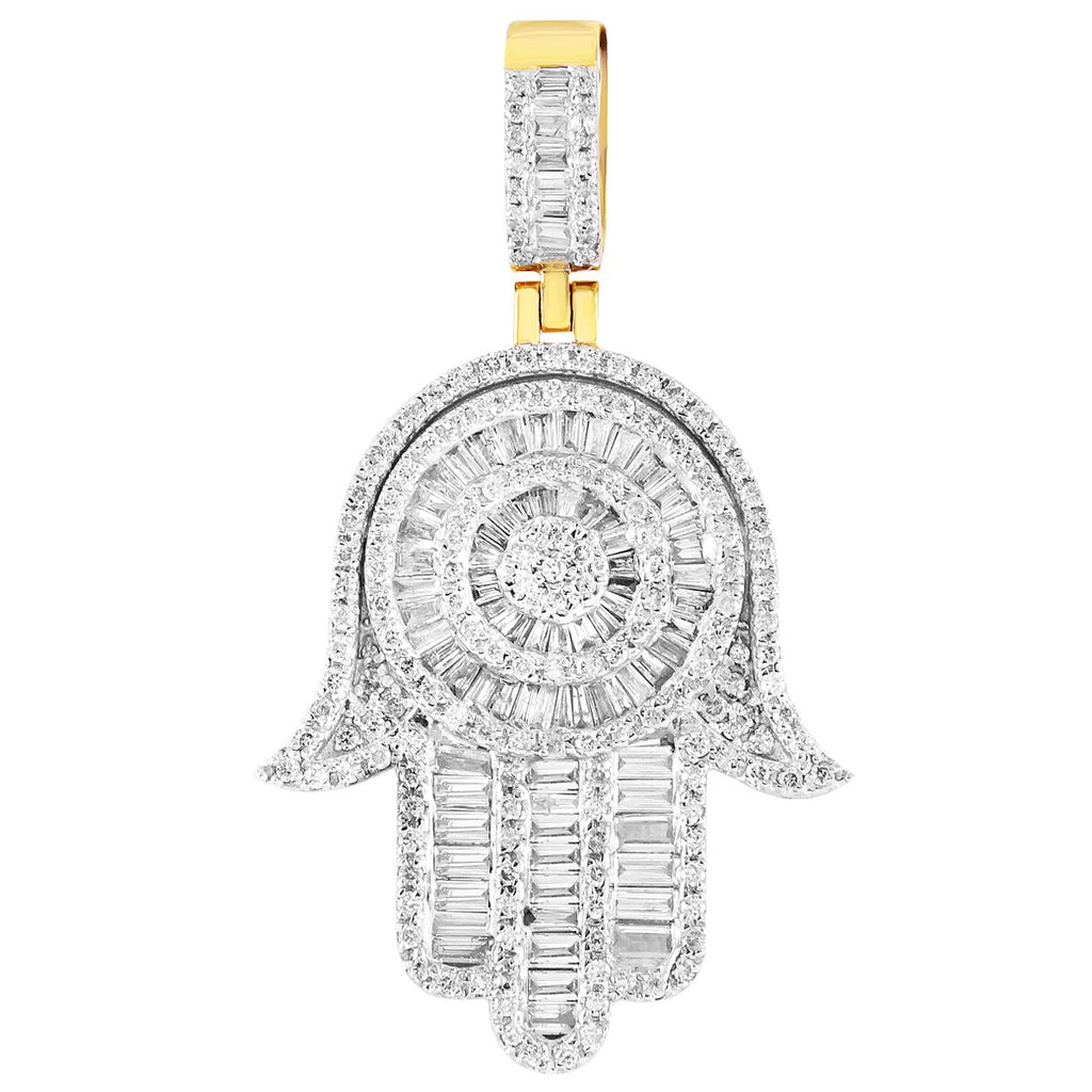 Baguette Diamonds Hamsa Hand Pendant