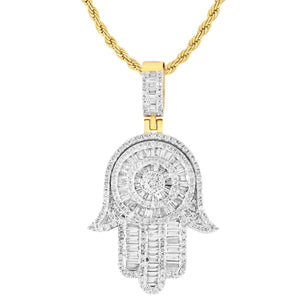 Baguette Diamonds Hamsa Hand Pendant