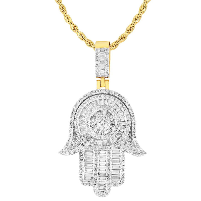 Baguette Diamonds Hamsa Hand Pendant