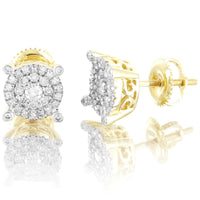 10K Yellow Gold Center Solitaire Micro Pave Set Diamond Earrings