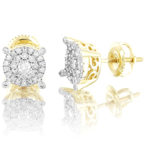 10K Yellow Gold Center Solitaire Micro Pave Set Diamond Earrings