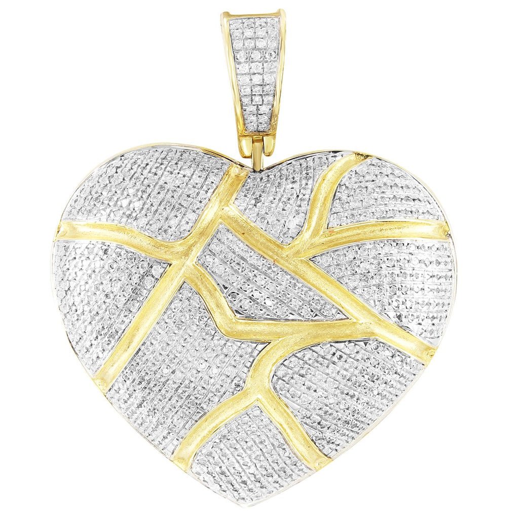 Cracked Broken Heart 10K Gold Cluster Diamonds Custom Pendant