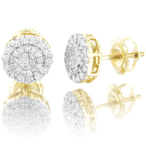 Round Flower Cluster 10K Gold Diamonds Stud Earrings