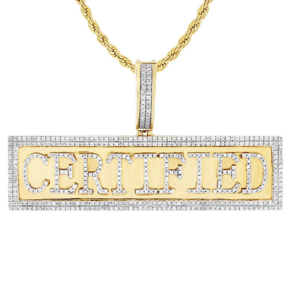 10K Gold Certified Pendant Two Row Diamond Bezel