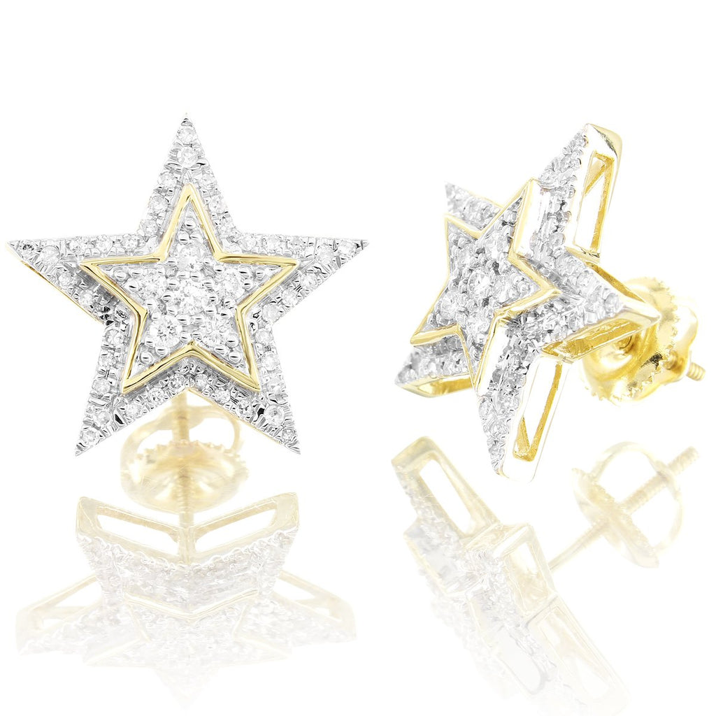 10K Gold Double Layer Diamond Star Classy Designer Earrings