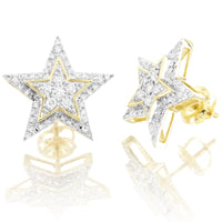 10K Gold Double Layer Diamond Star Classy Designer Earrings