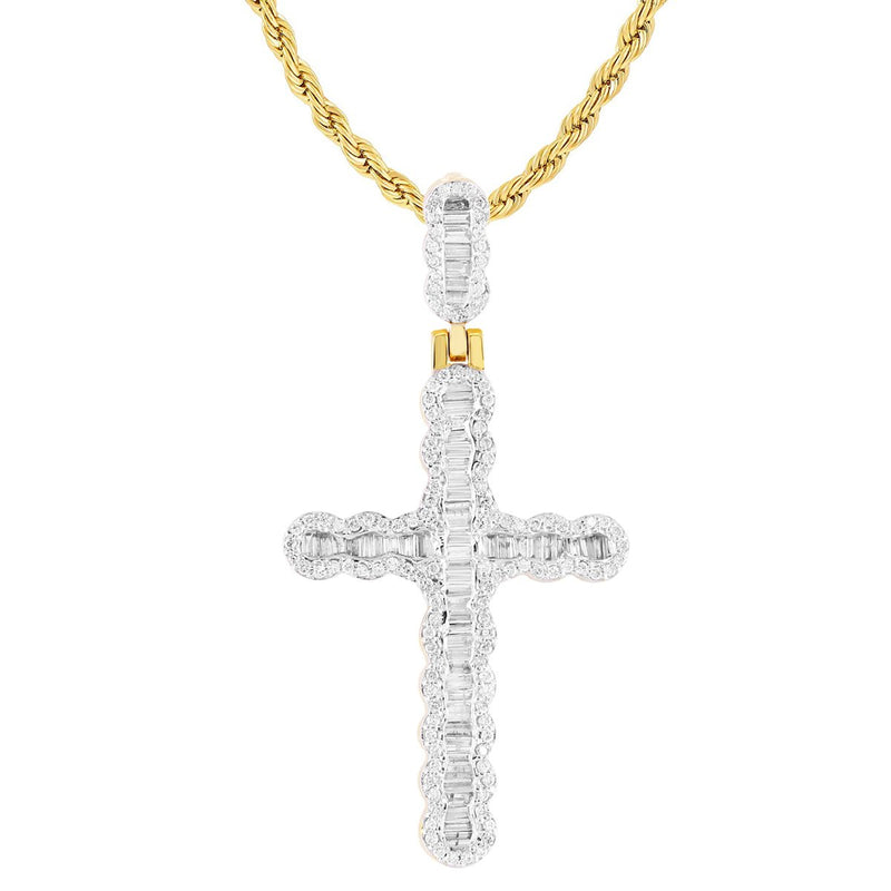 Baguette Diamonds Cross Pendant 10K Gold