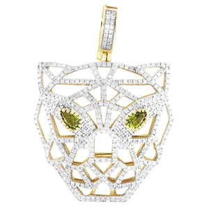 10K Gold Diamonds Panther Face Peridot Gemstone Eye Pendant