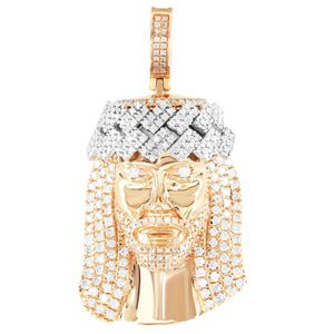 10K Rose Gold Two-Tone Crown Diamonds Jesus Face Pendant