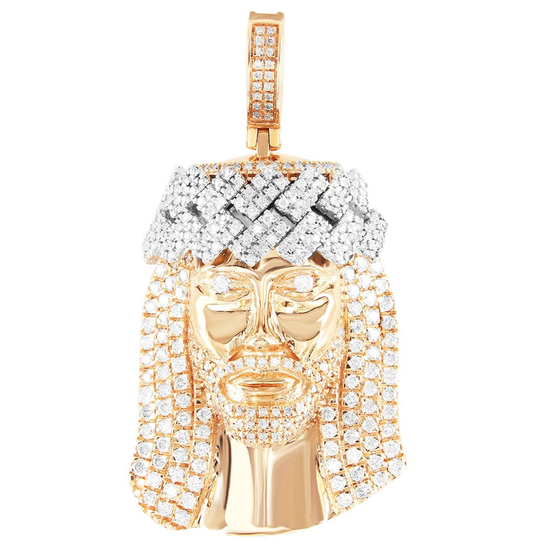 10K Rose Gold Two-Tone Crown Diamonds Jesus Face Pendant