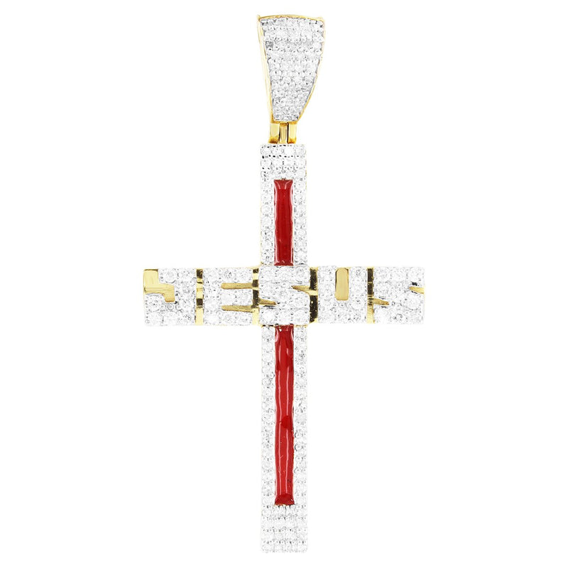 Religious Jesus Bleeding Cross 10K Gold Diamonds Pendant