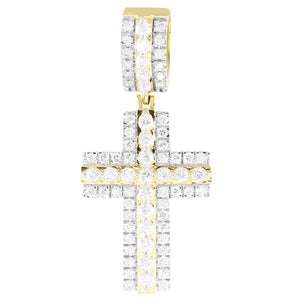 Double Layer Two Tone Solitaire Diamonds 10K Cross Pendant