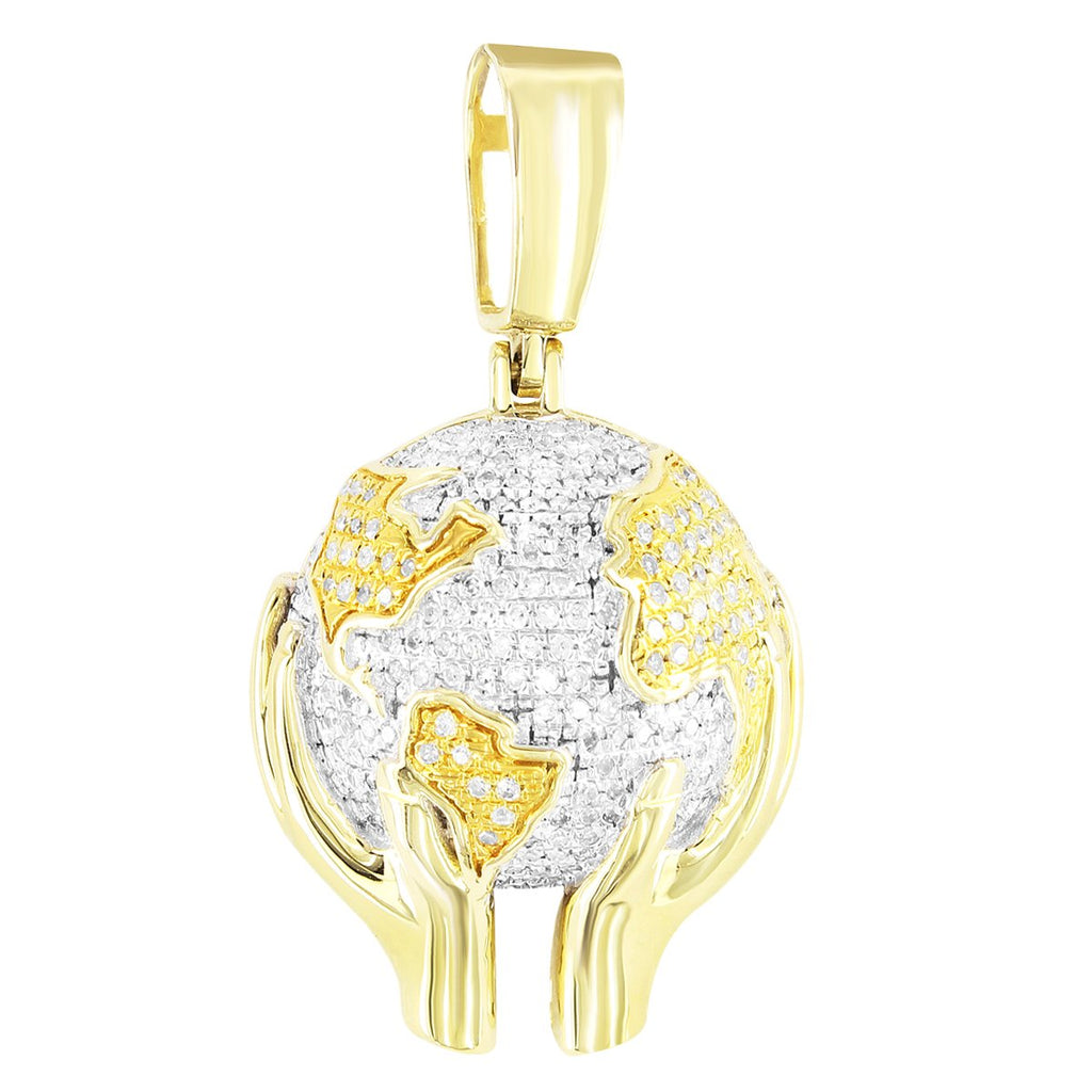 World Is Yours Globe Hands 10K Gold Diamonds Pendant